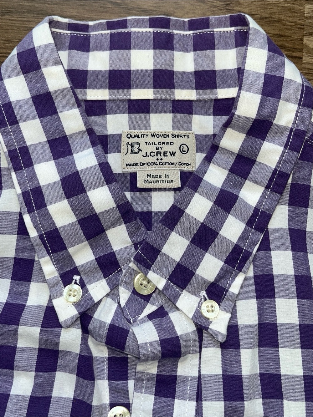 J. Crew Men’s Purple and White Gingham Button-Down Shirt